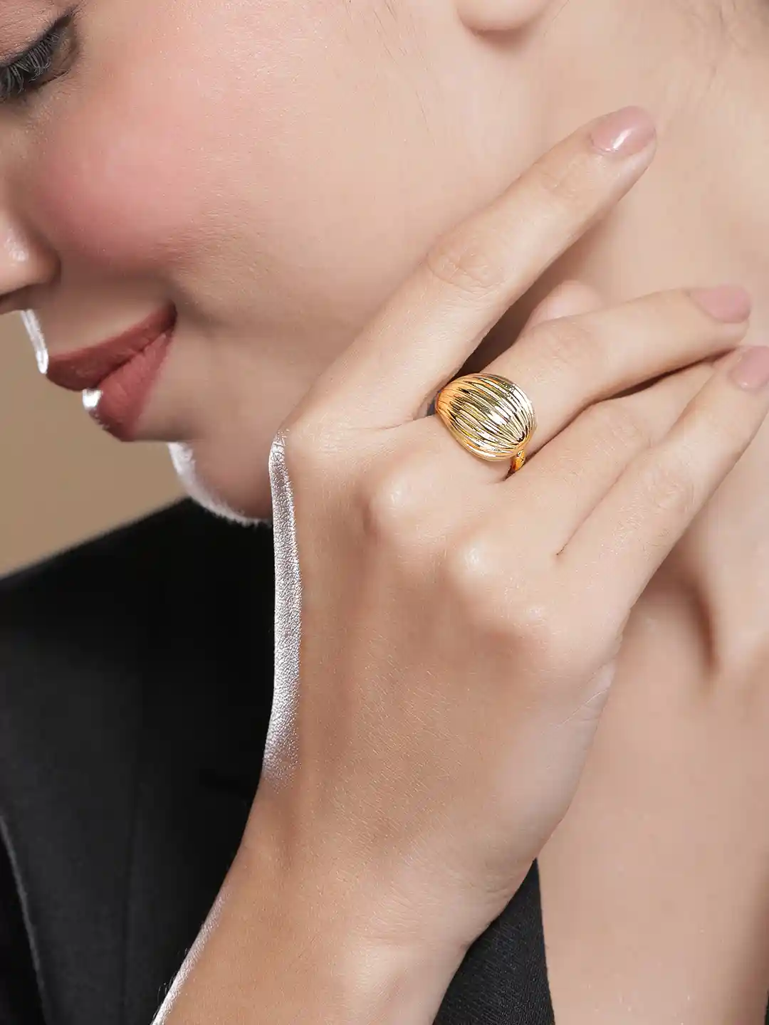 Buy Rubans 18K Gold-Plated Dome-Shaped Statement Adjustable Finger