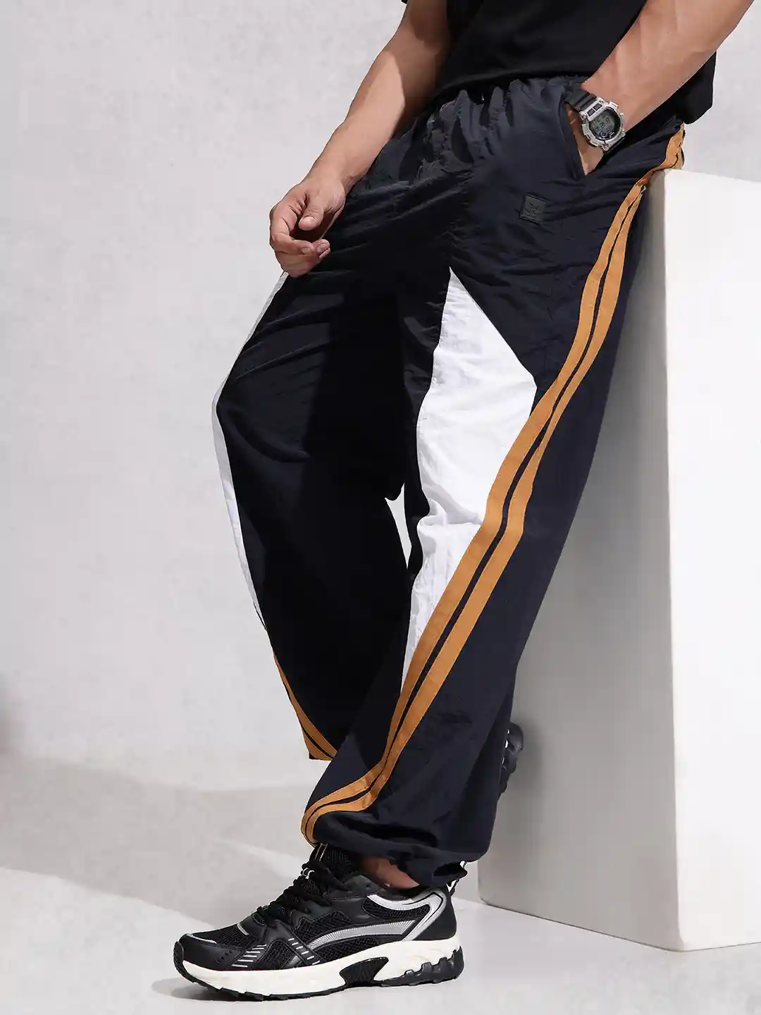 Clothing Yellow Black Striped Pants WROGN Men Colourblocked