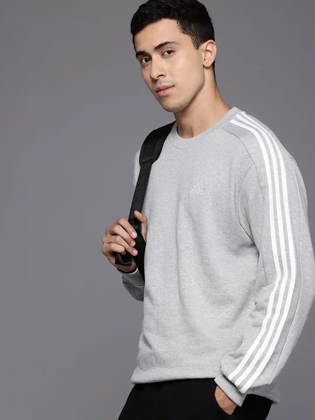 Grey Adidas Crewneck Adidas Stripe Jumper ADIDAS 3-Stripes