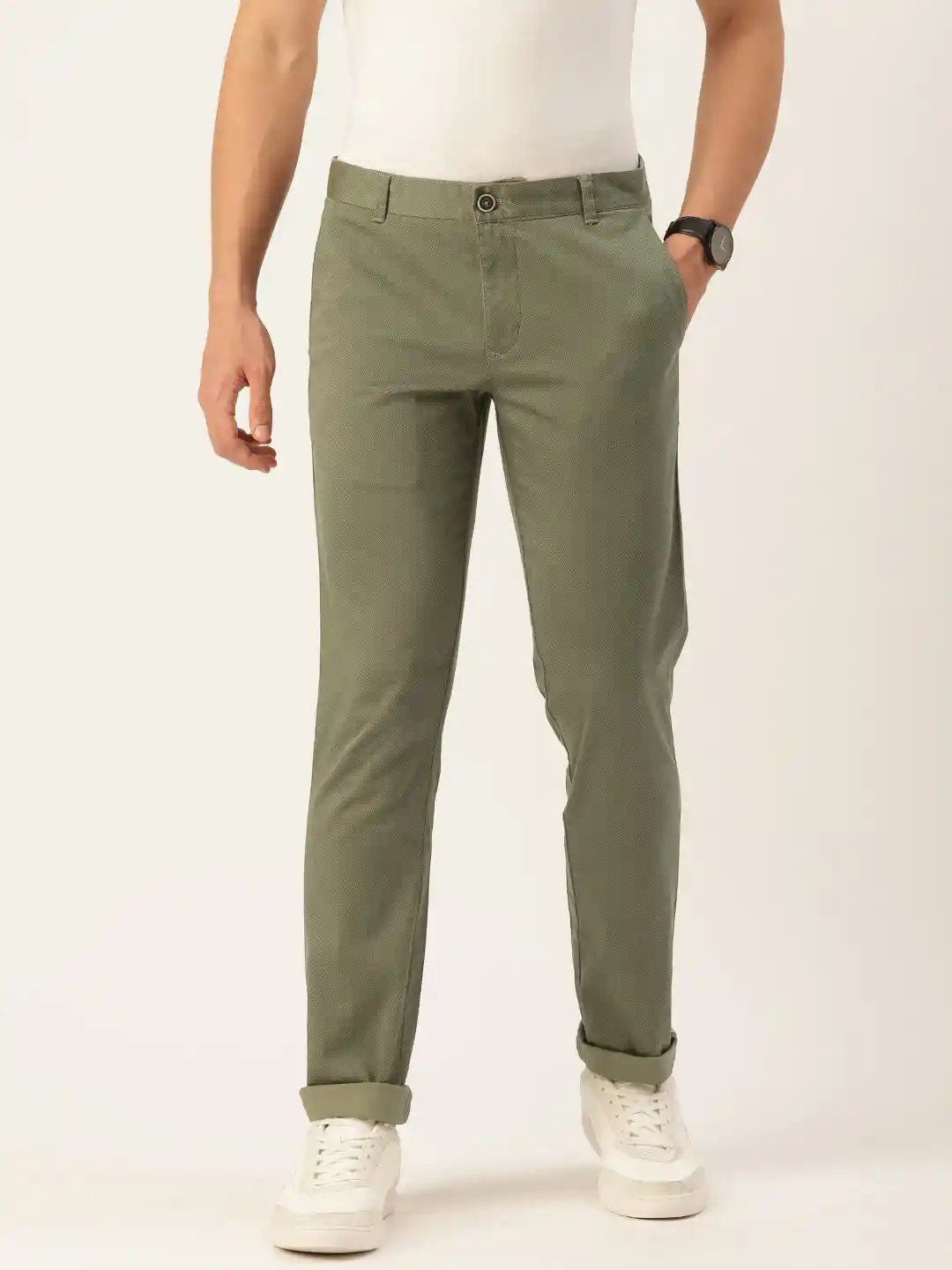 Buy Parx Men Geometric Printed Tapered Fit Low-Rise Chinos