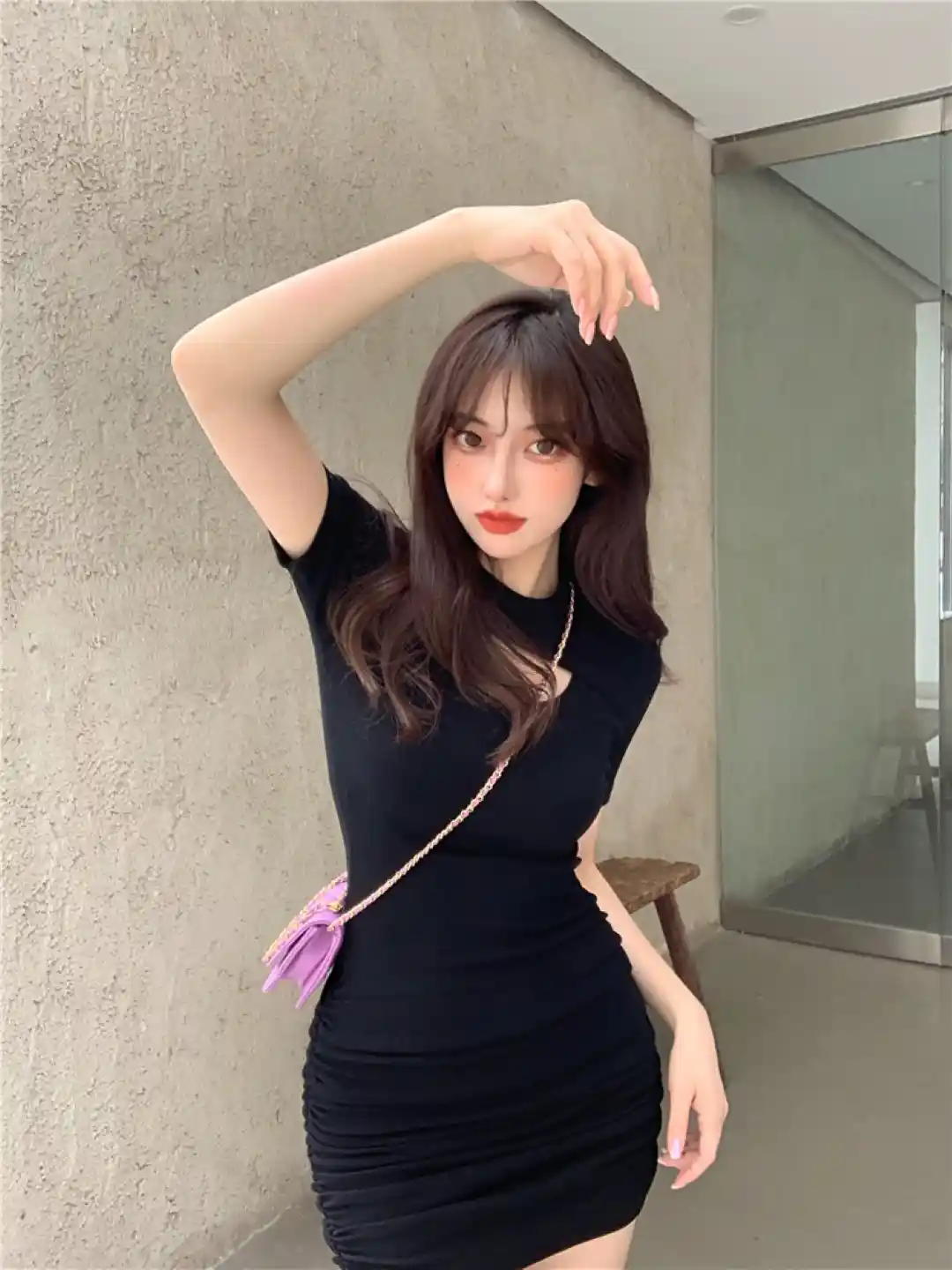Buy KPOP Round Neck Solid Short Sleeves Bodycon Dress Dresses