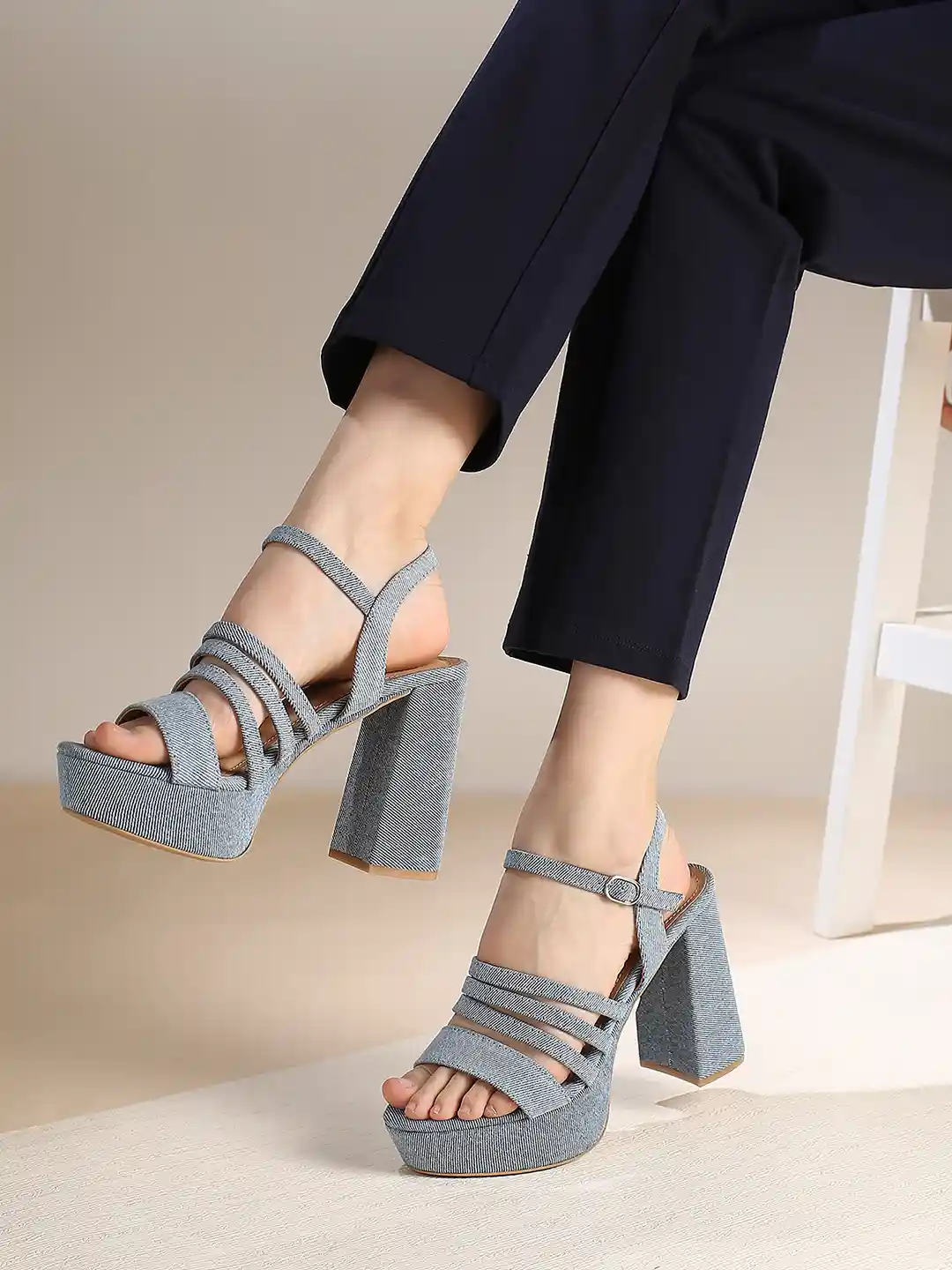 Buy Inc Women Platform Heel Striped Sandals with Buckles Heels