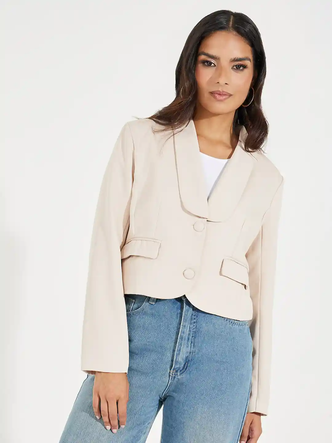 Styli Women Solid Regular Fit Short Length Lapel Blazer