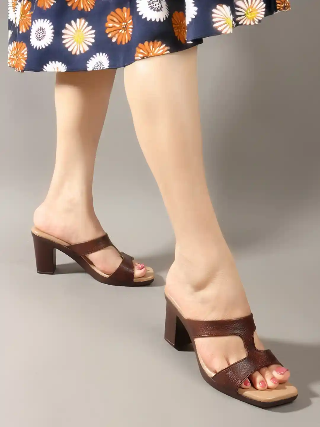 Buy DressBerry Women Brown Leather Comfort Block Heel Sandals