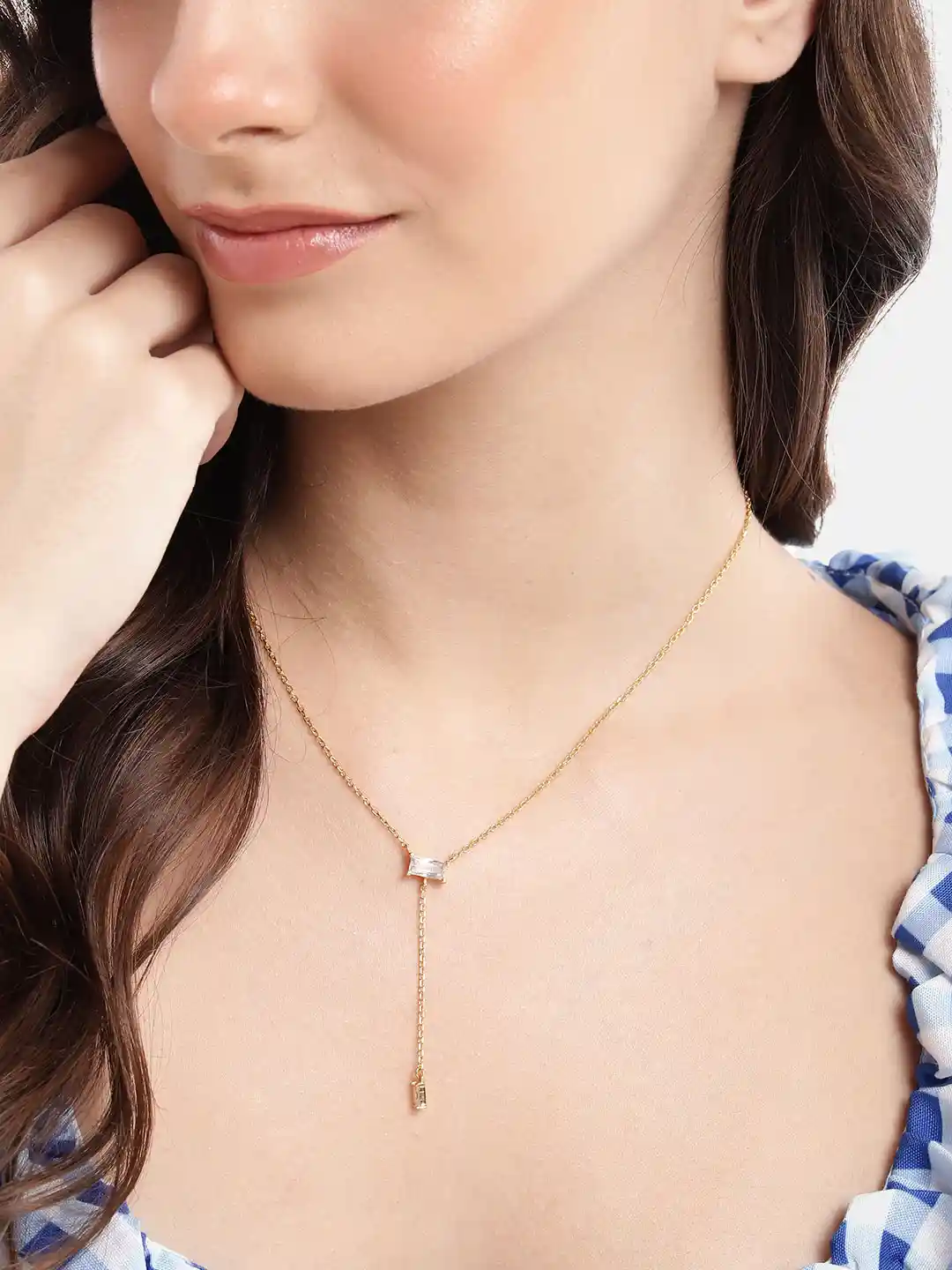 Carlton London 18kt Gold Plated with CZ Lariat Necklace