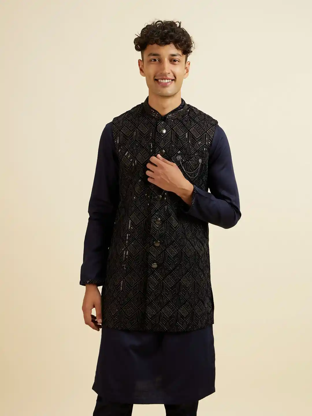 Buy Manyavar Men Ethnic Motifs Embroidered Velvet Kurta and