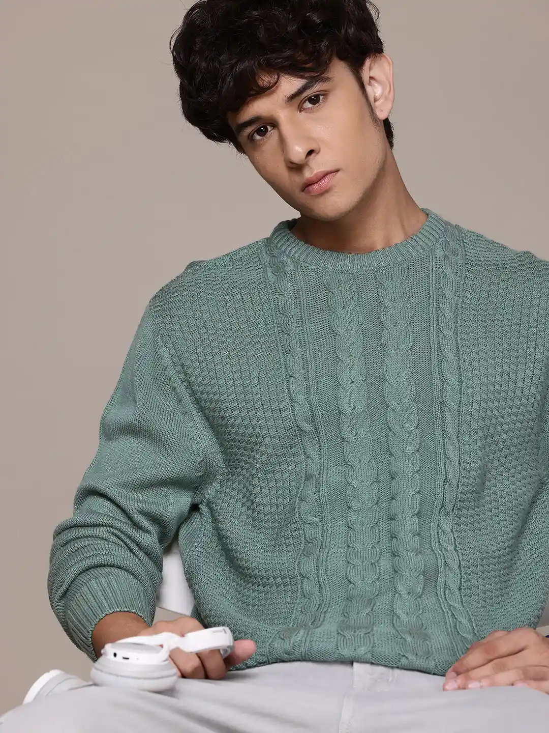 Roadster Men Cable Knit Pullover