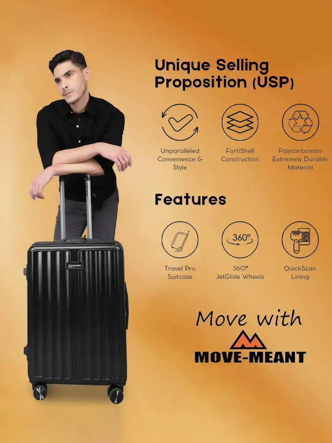 MOVE-MEANT Textured Hard Sided Trolley Bag