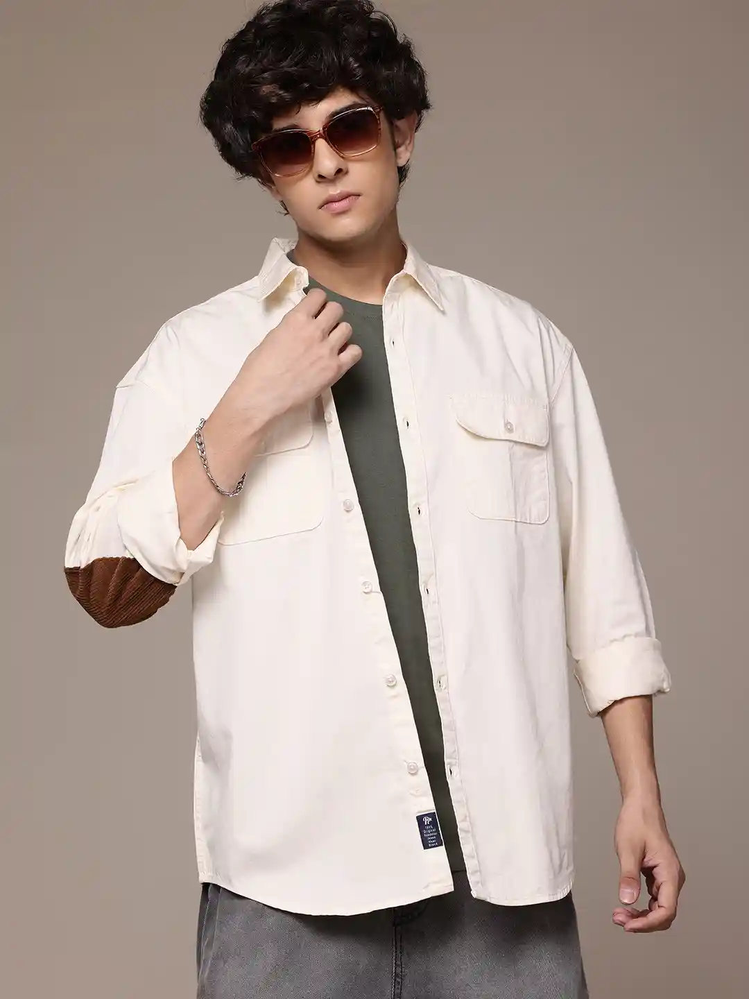 Buy The Roadster Lifestyle Elbow Patch Cotton Relaxed Shirt