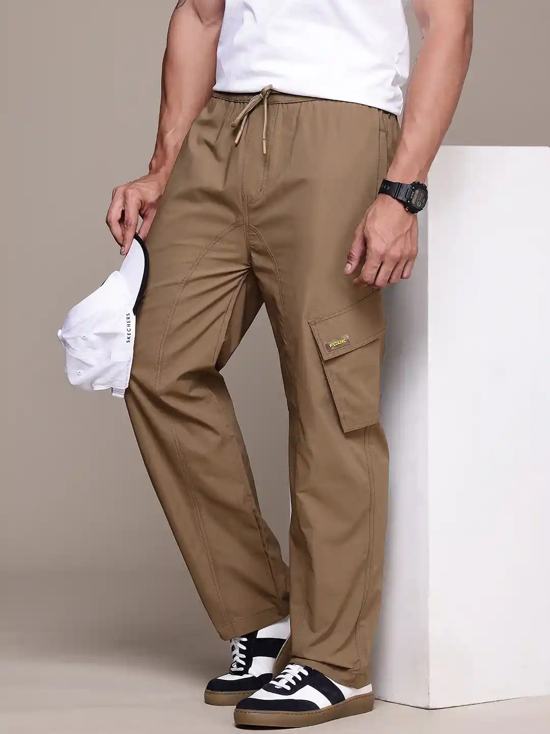 FCUK Men Relaxed Loose Fit Cargo Trousers