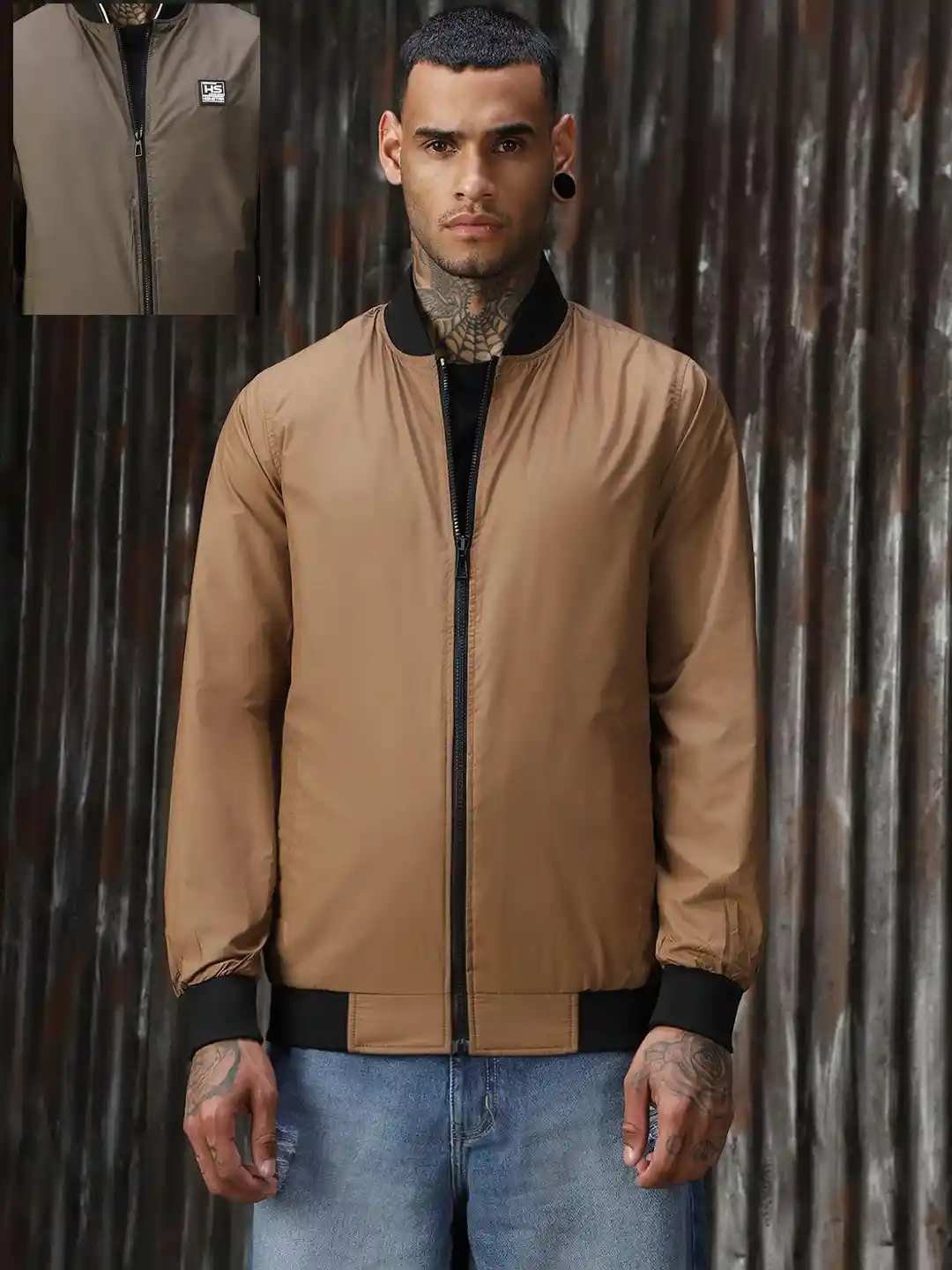 High Star Men Lightweight Light Winter Bomber Reversible Jacket