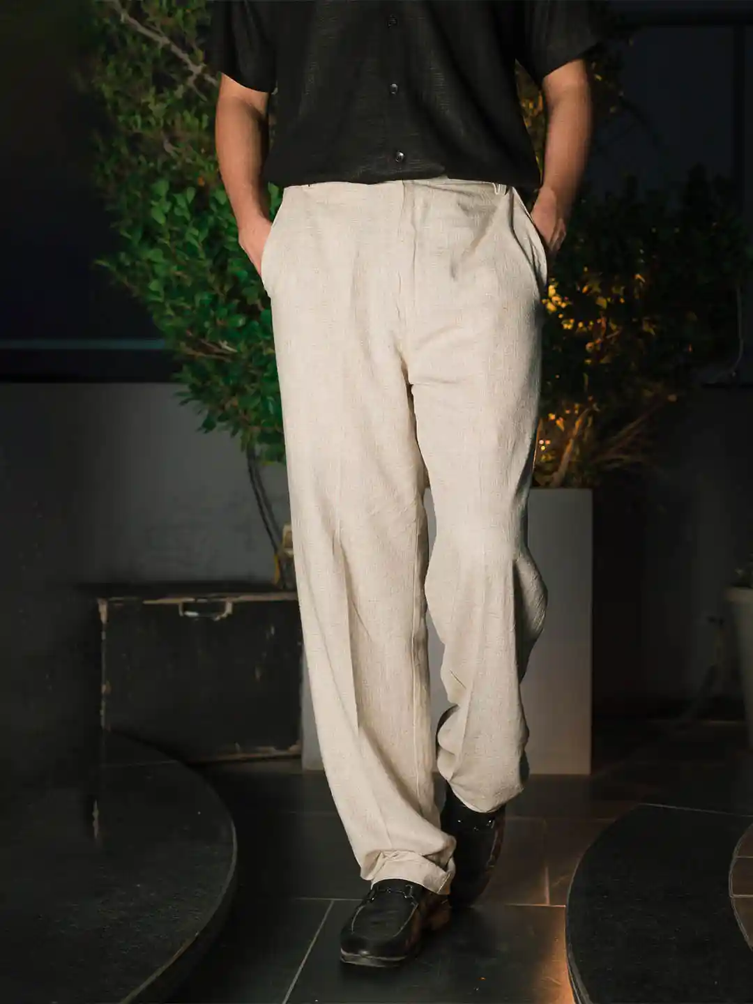 Buy JAVINISHKA Men Relaxed Straight Fit High-Rise Pleated Trousers