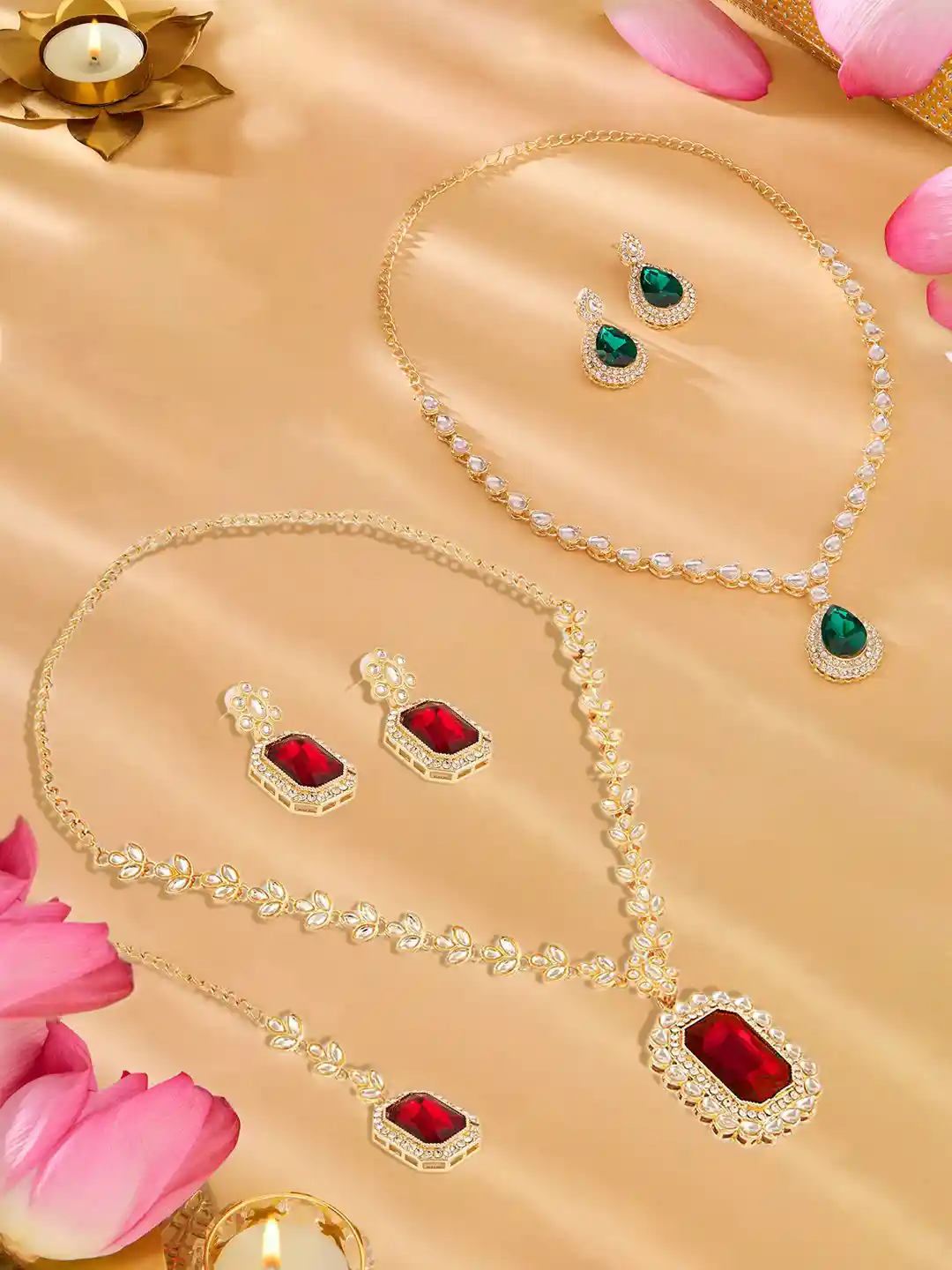 Buy Zaveri Pearls Set Of Gold Plated Diamonds Stones Studded