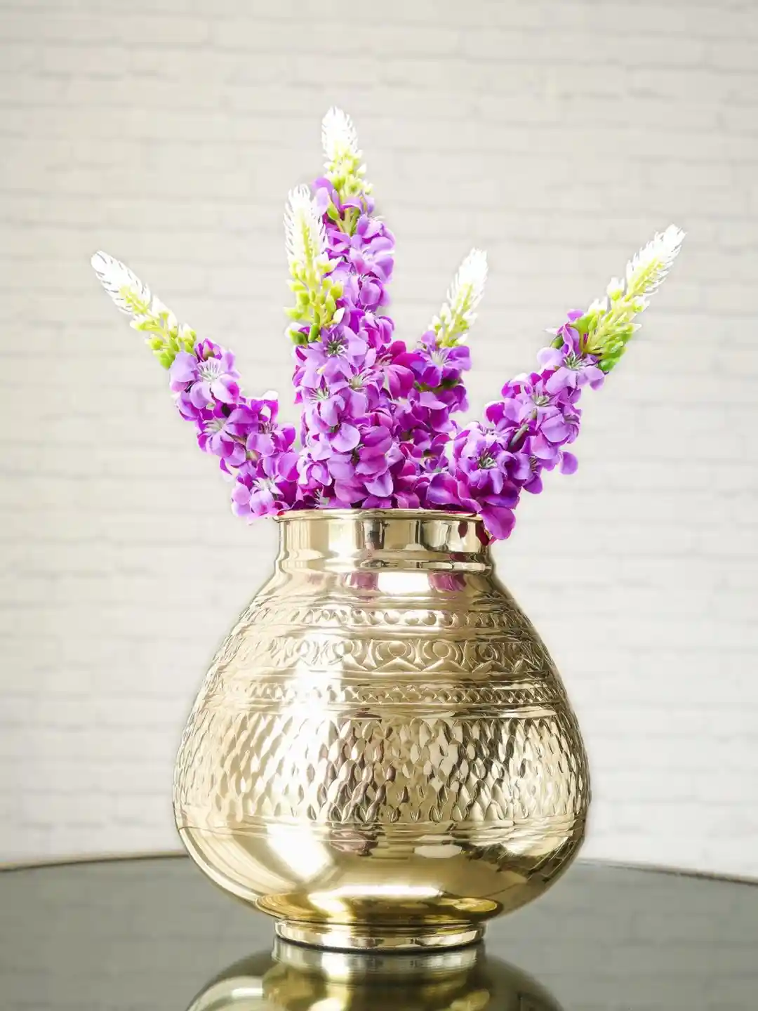 Buy BEHOMA Gold-Toned Embossed Metal Matki Vase Artificial