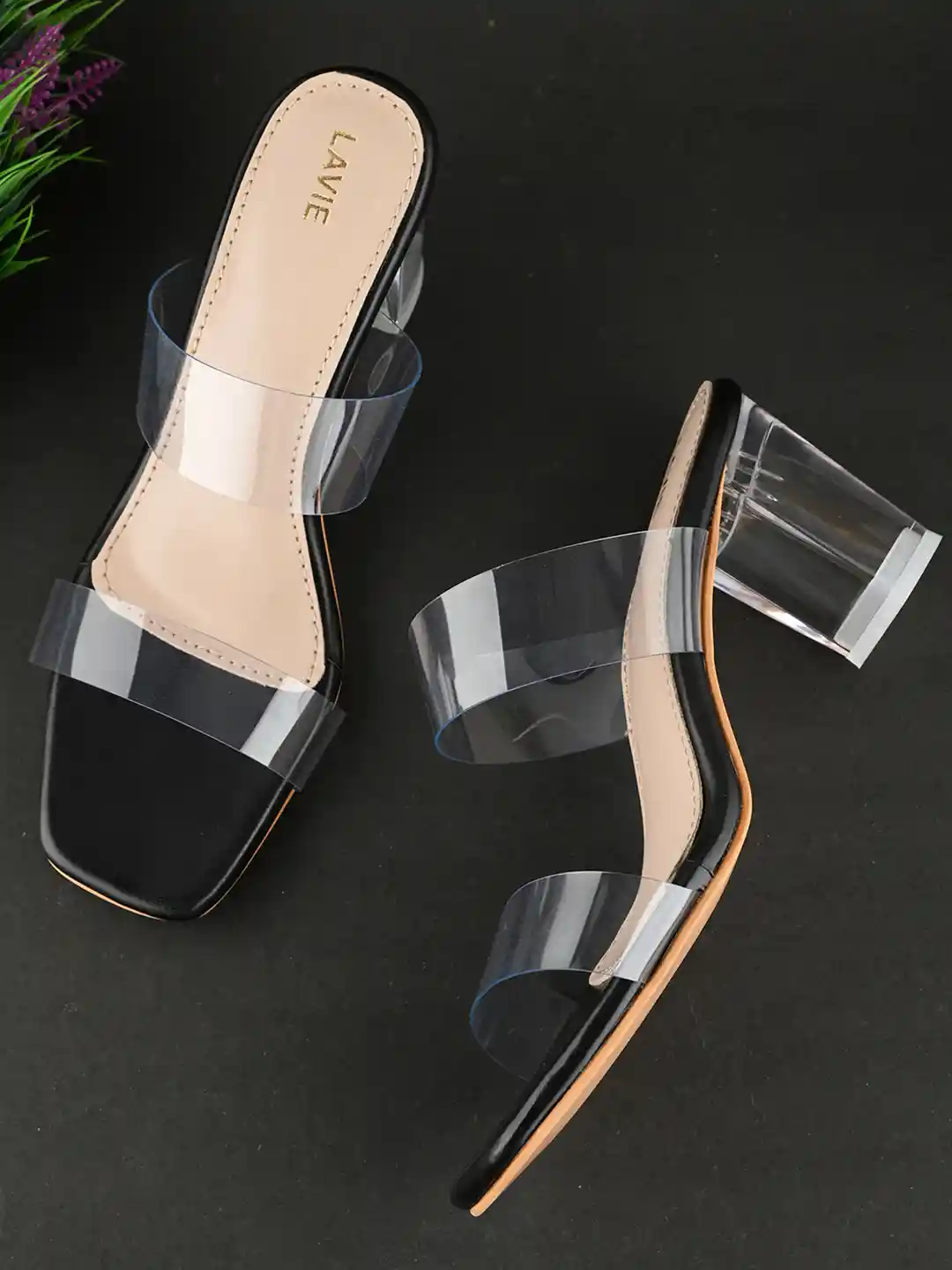 Buy Lavie Women Black Color Open Toe Glass Block heels Heels for