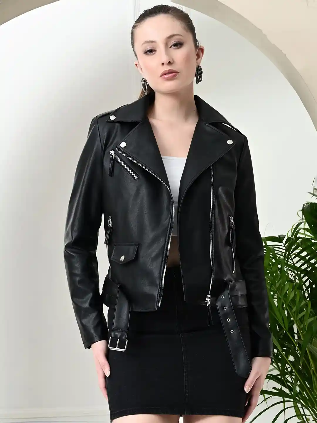 TBOJ Women Leather Lightweight Crop Outdoor Leather Jacket
