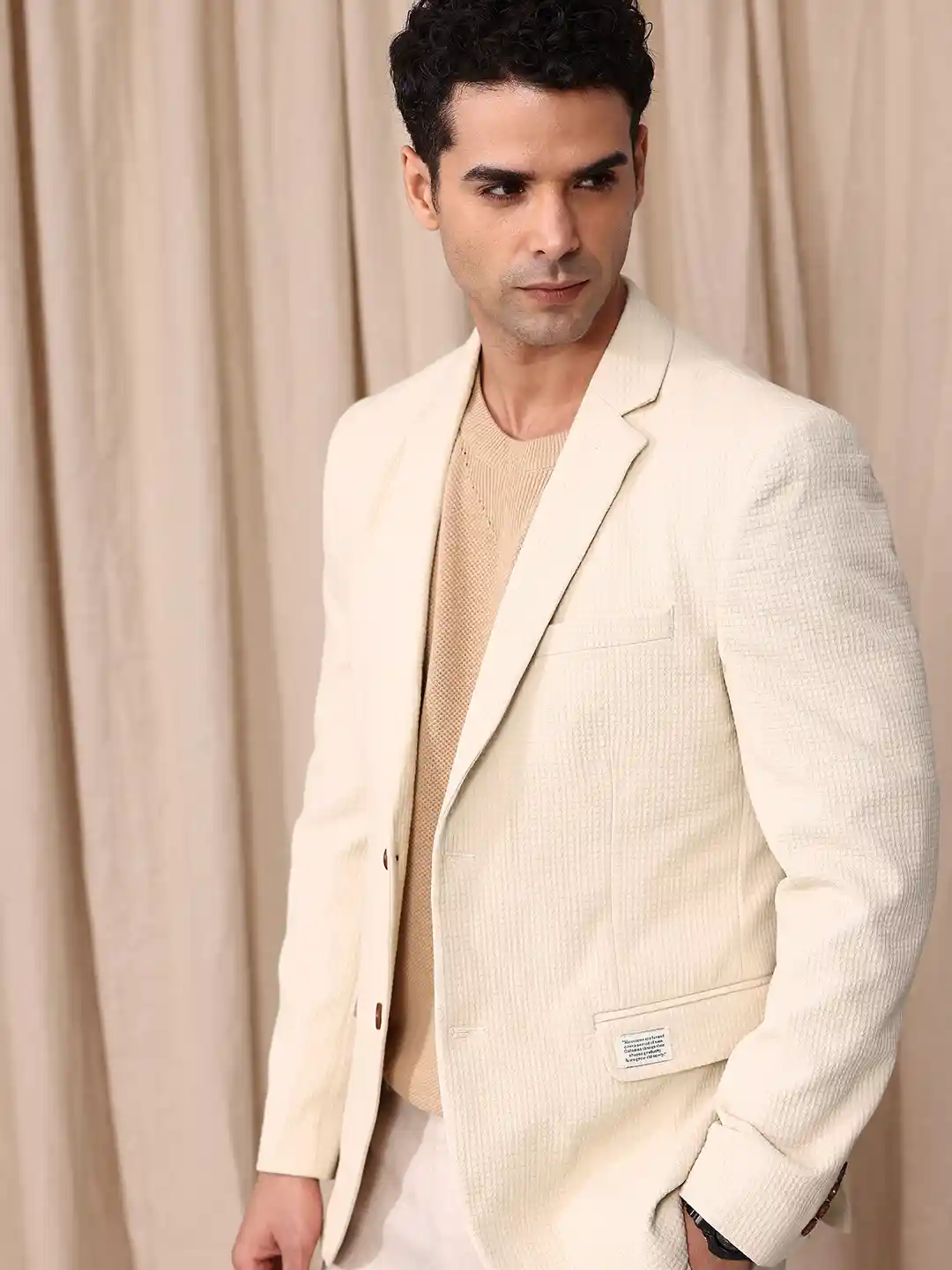 Buy Self Design Textured Tailored Fit Single Breasted