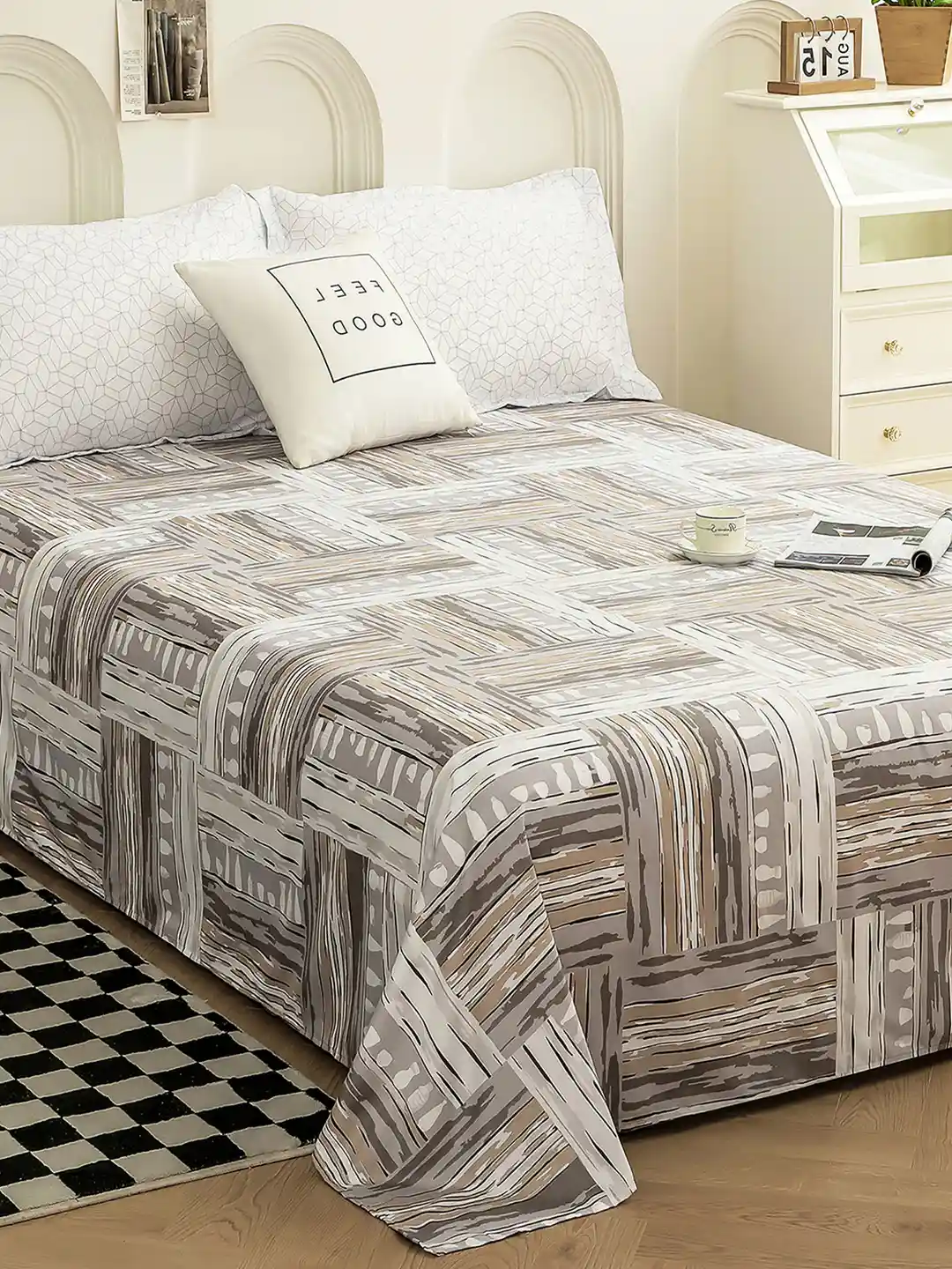 Buy Story@home Brown Abstract Cotton 240 TC King Fine Bedsheet