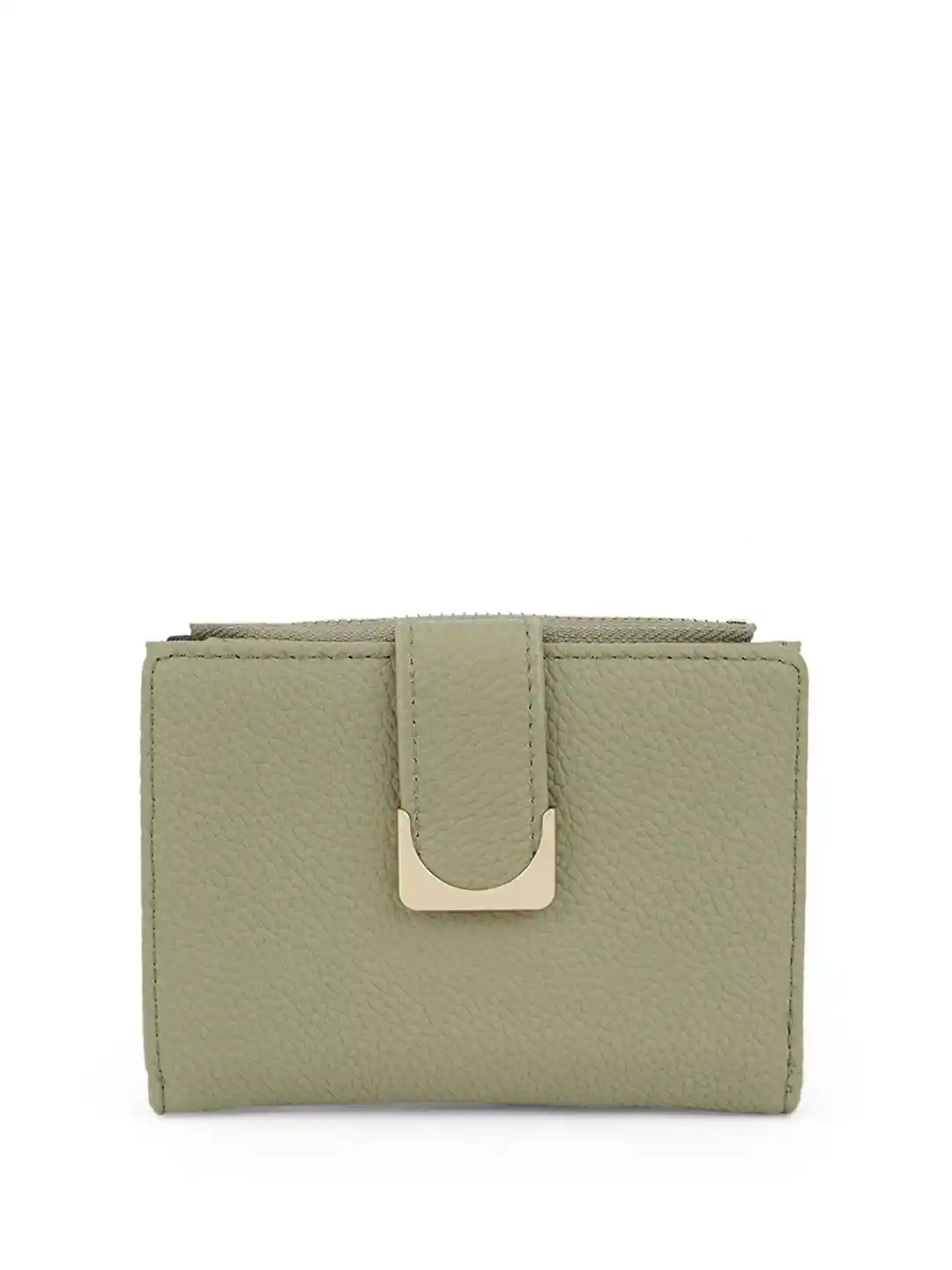 Globus Women Olive Textured Bi-Fold Wallet With Zip Coin Pocket