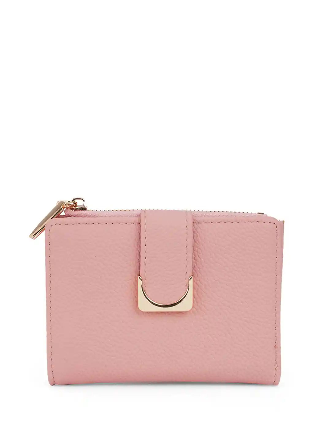 Globus Women Pink Textured Bi-Fold Wallet With Zip Coin Pocket