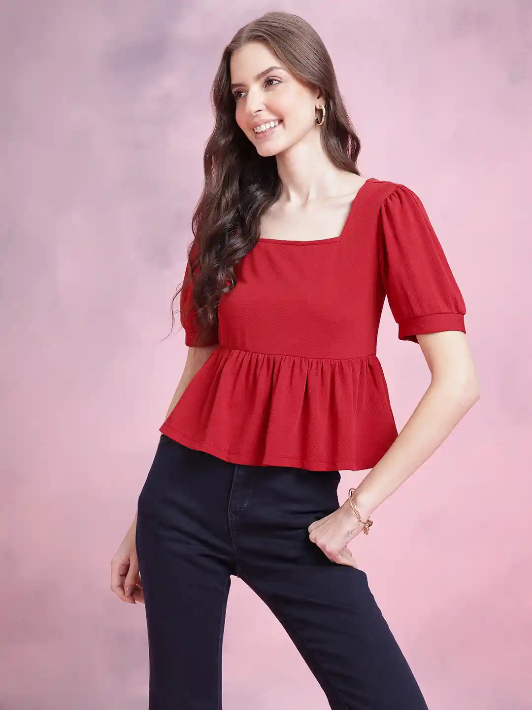 DressBerry Puff Sleeve Peplum Top