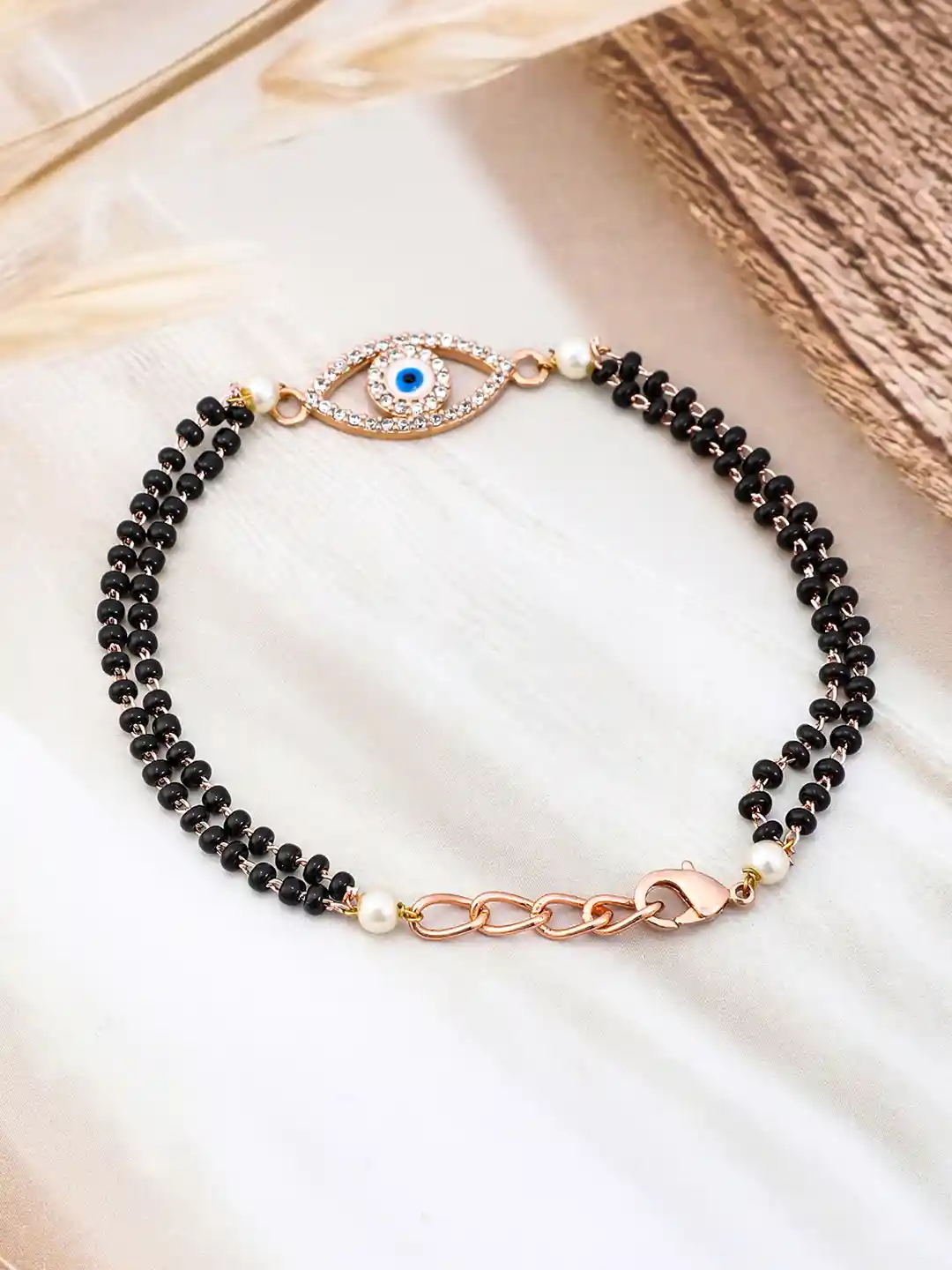 Buy Rubans 18K Rose Gold-Plated Evil Eye Mangalsutra Bracelet with