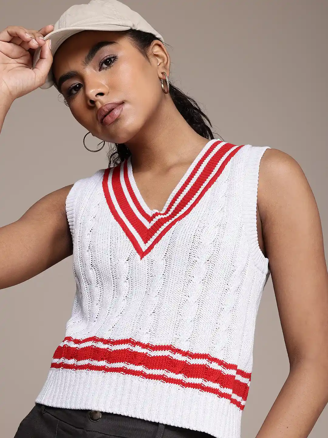 Buy Roadster Cable Knit Crop Sweater Vest Sweaters for Women