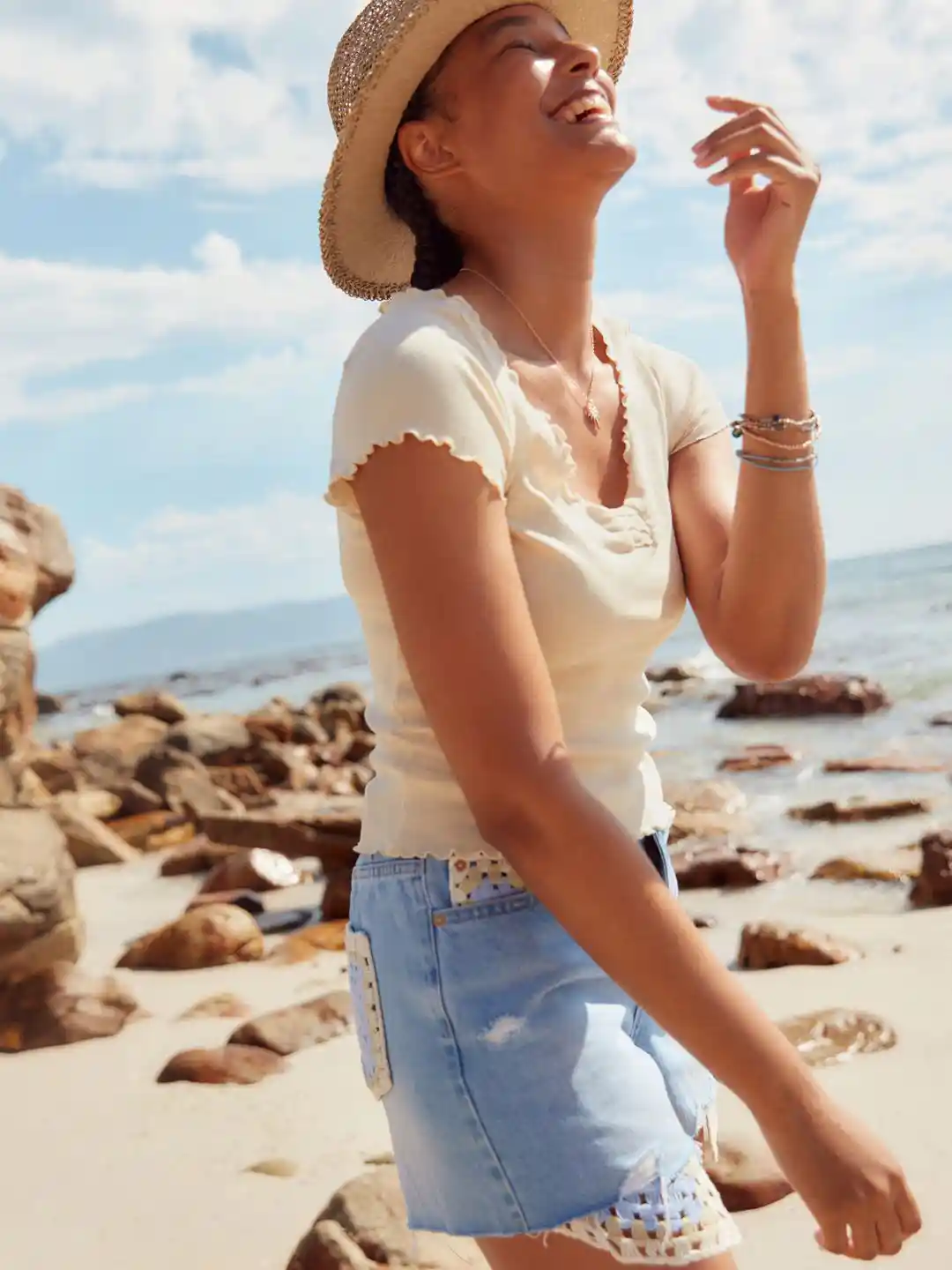 NEXT Scoop Neck Ruched Effect Pure Cotton T-shirt