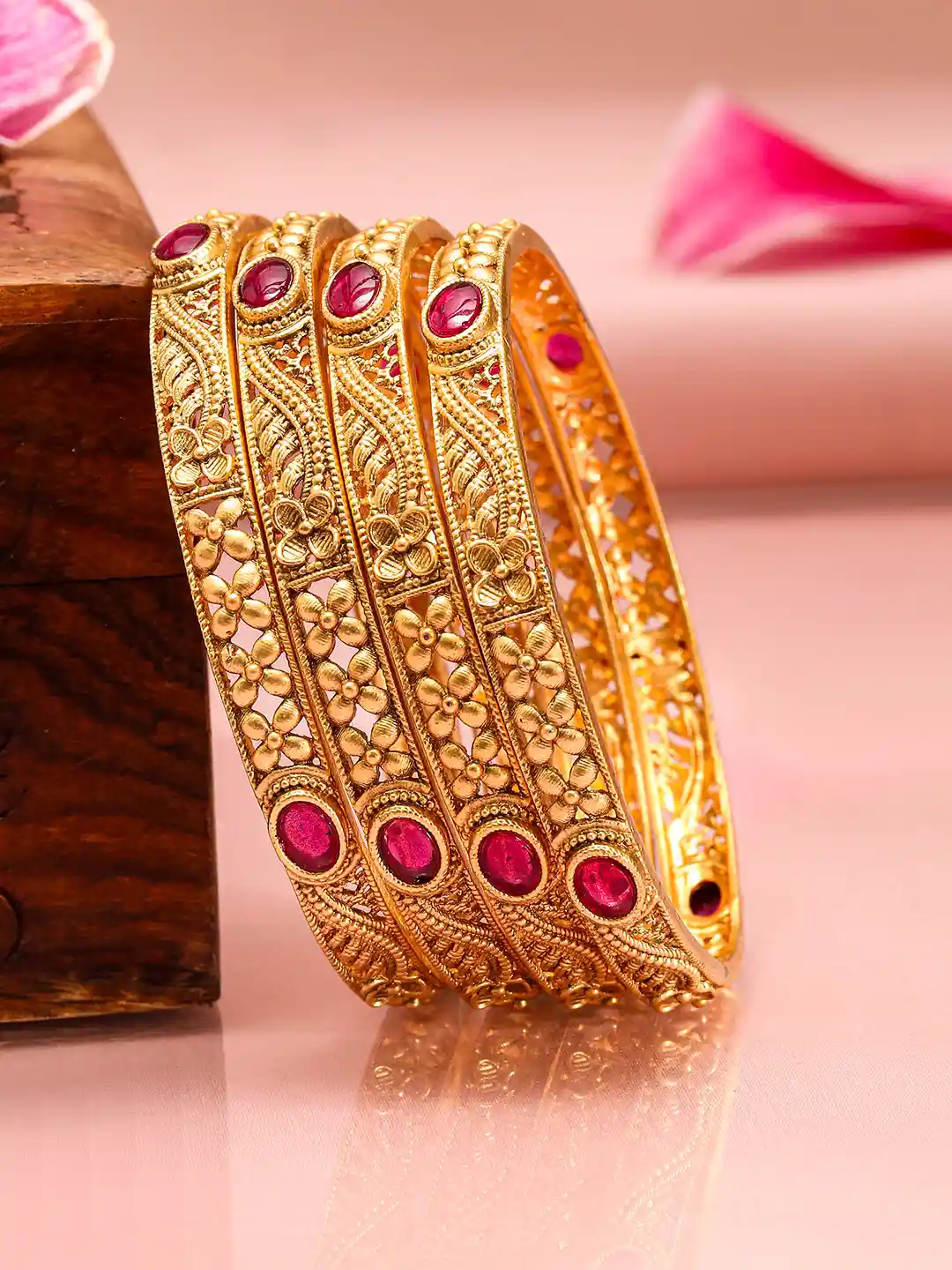 22k Gold Gold Bangles Traditional Buy Rubans Set Of 4, 22K Gold