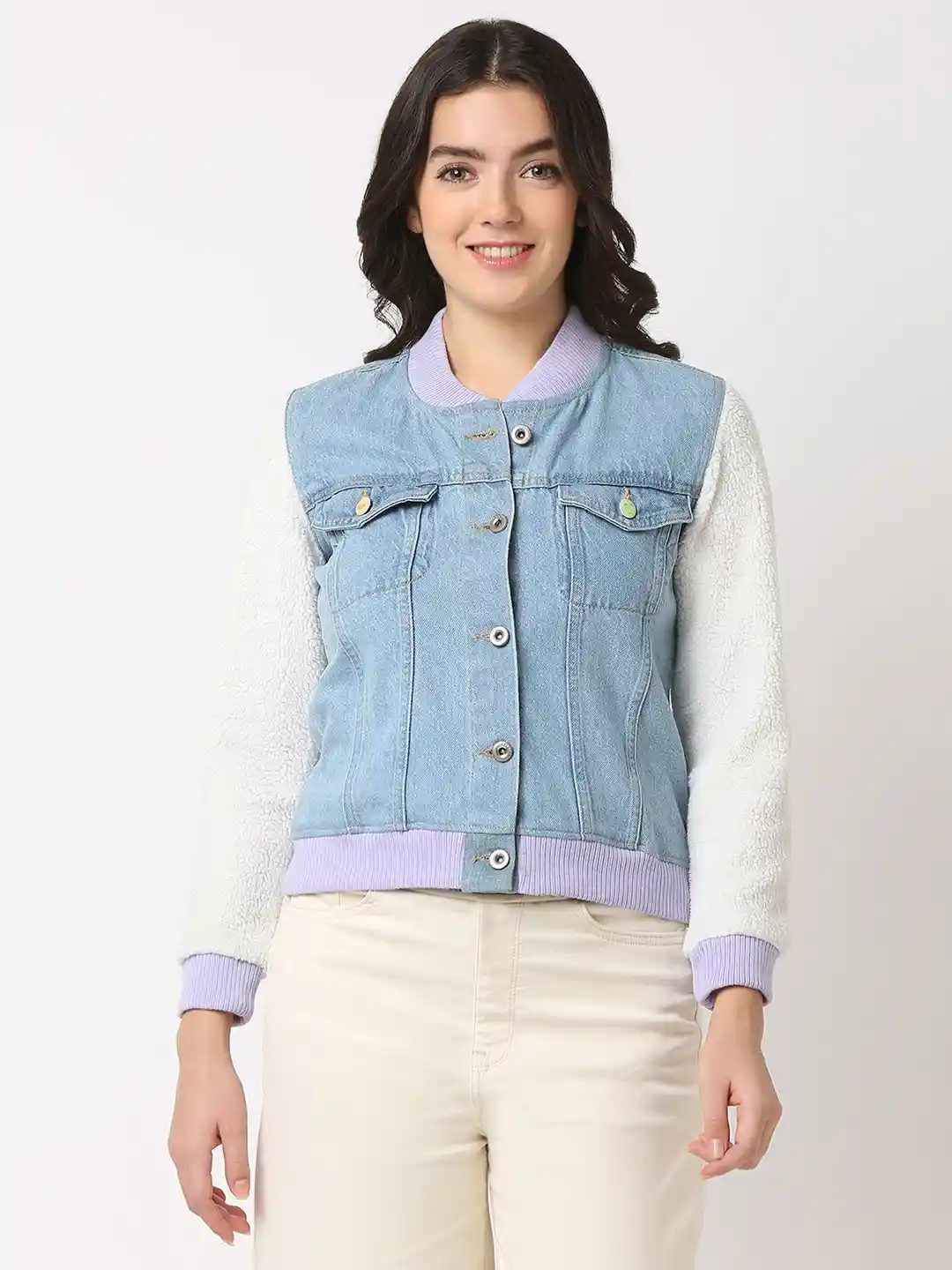 Buy SPYKAR Women Stand Collar Colourblocked Cotton Casual Denim