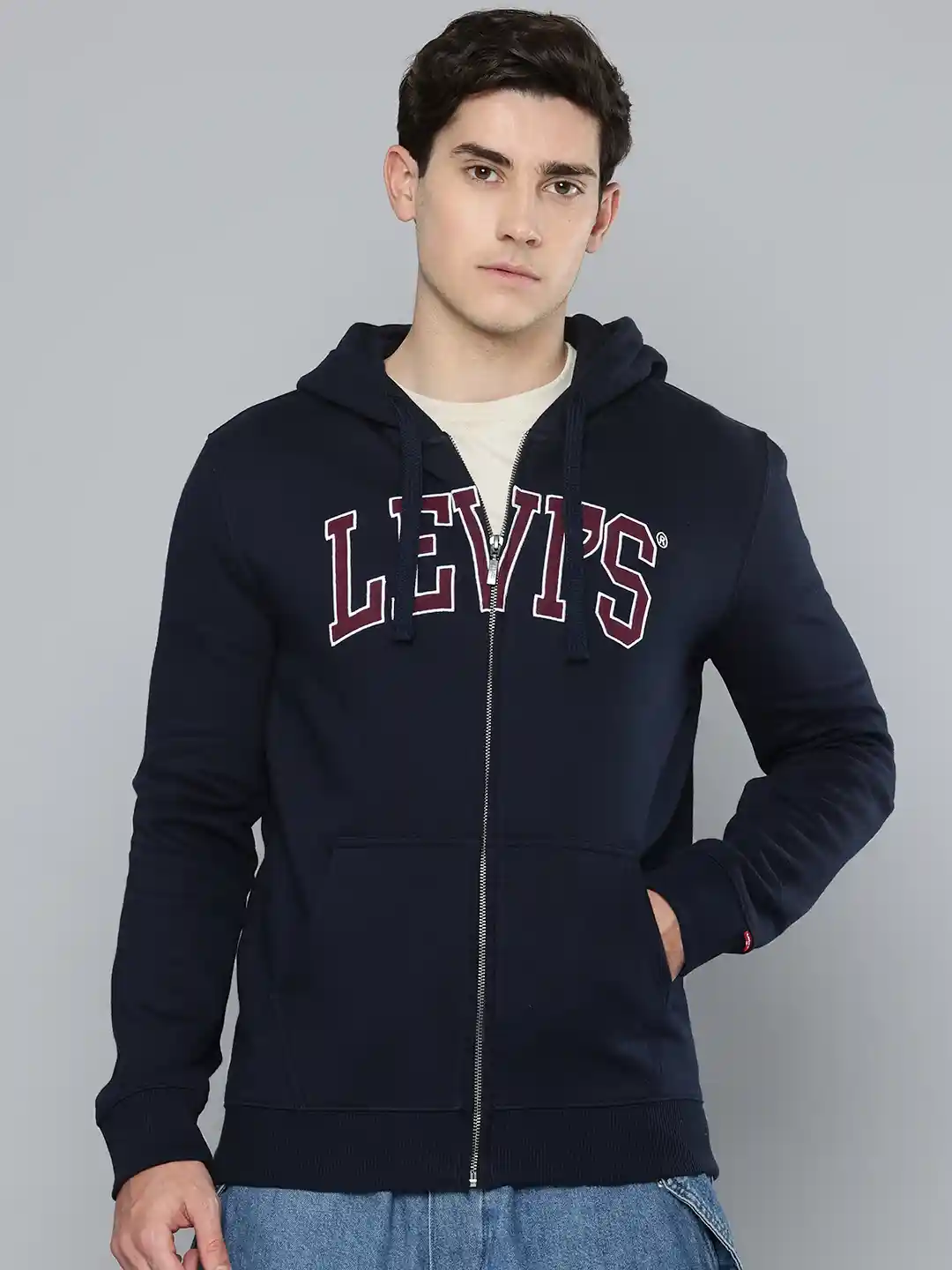 Levis Brand Logo Applique Detail Open Front Hooded Sweatshirt