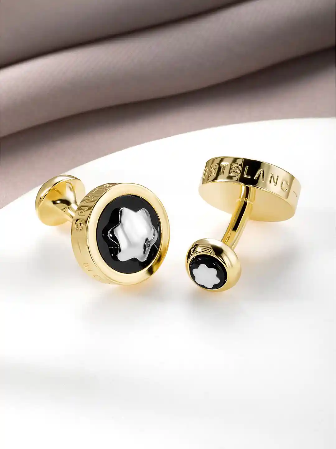 Buy Peora Pack Of 2 Montblanc Star Logo Golden & Silver Cufflinks