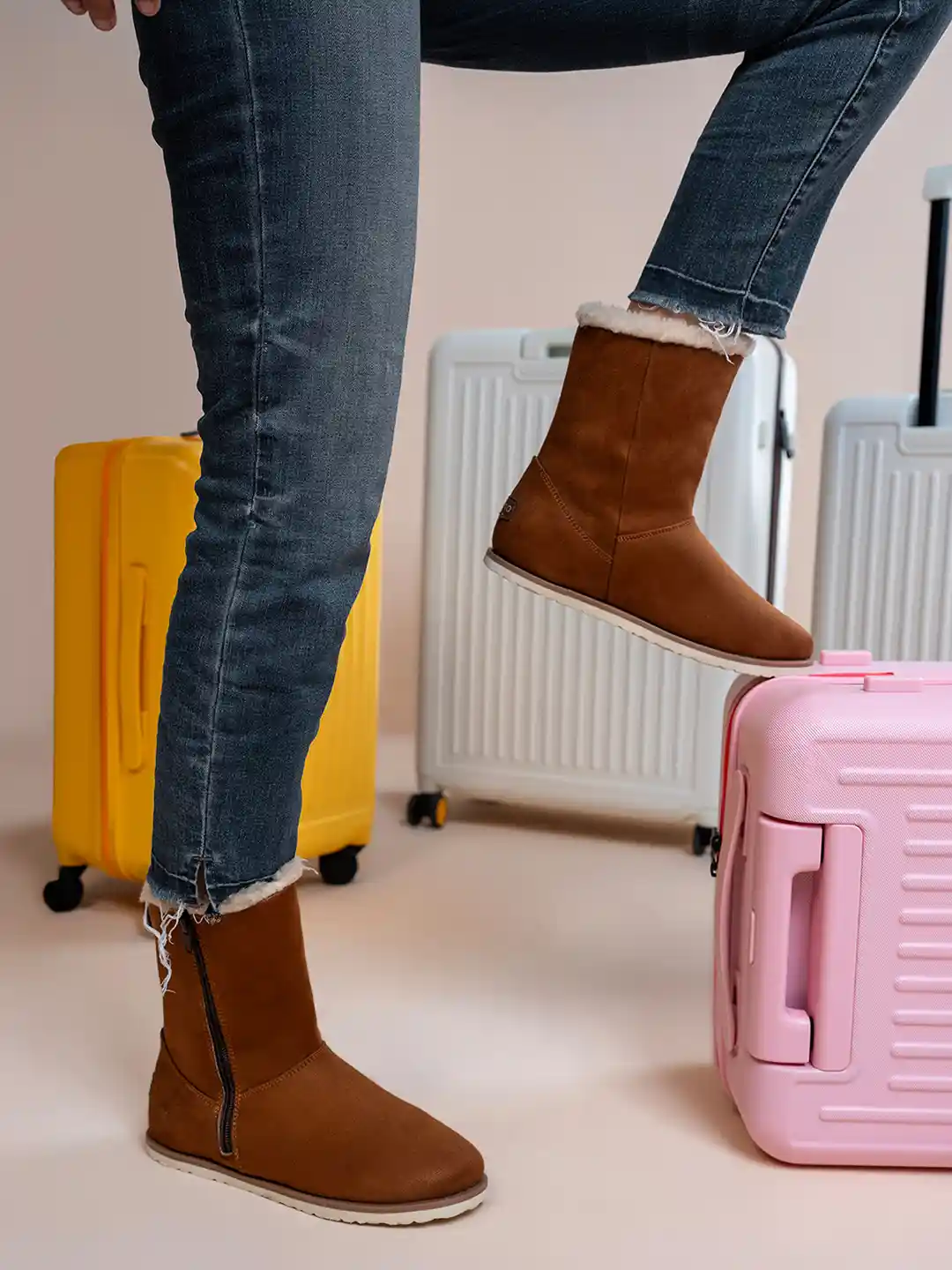 Buy yoho Women High-Top Uggs Boot Suede Leather Finish with Fur