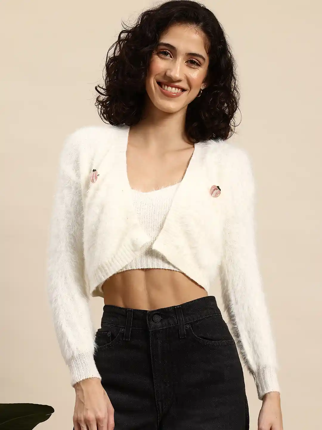 Buy Mast Harbour Fuzzy Woollen Cropped Pullover With Shrug