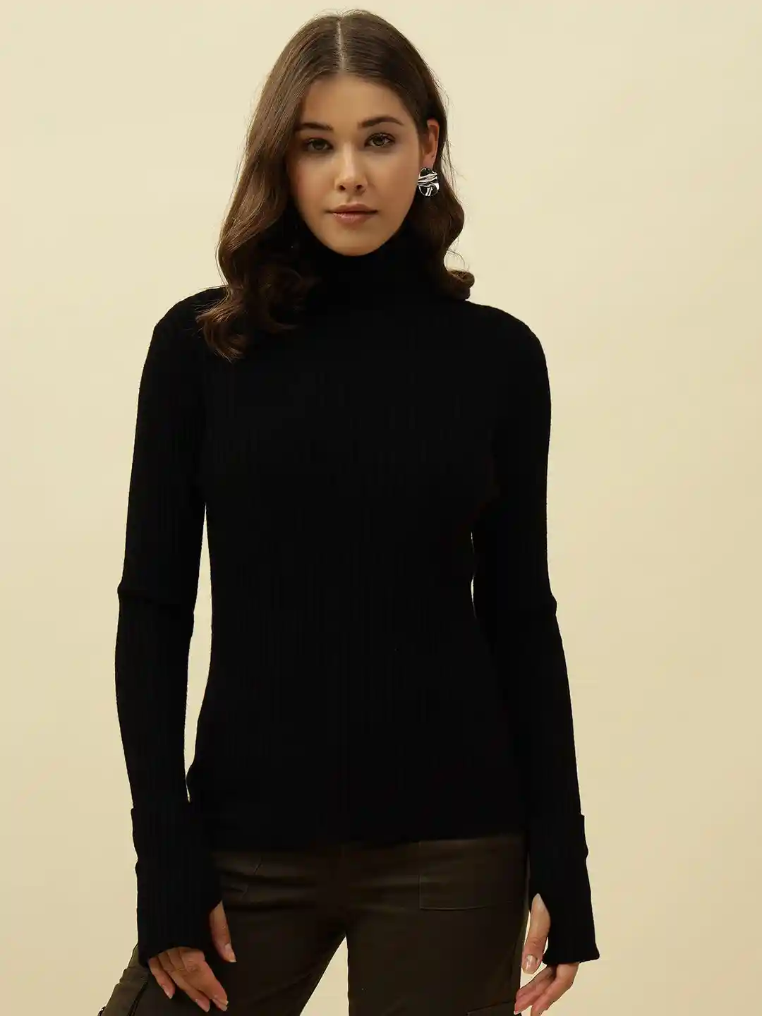 Beatnik Women Turtleneck Long Thumb Hole Sleeves Pullover Sweater