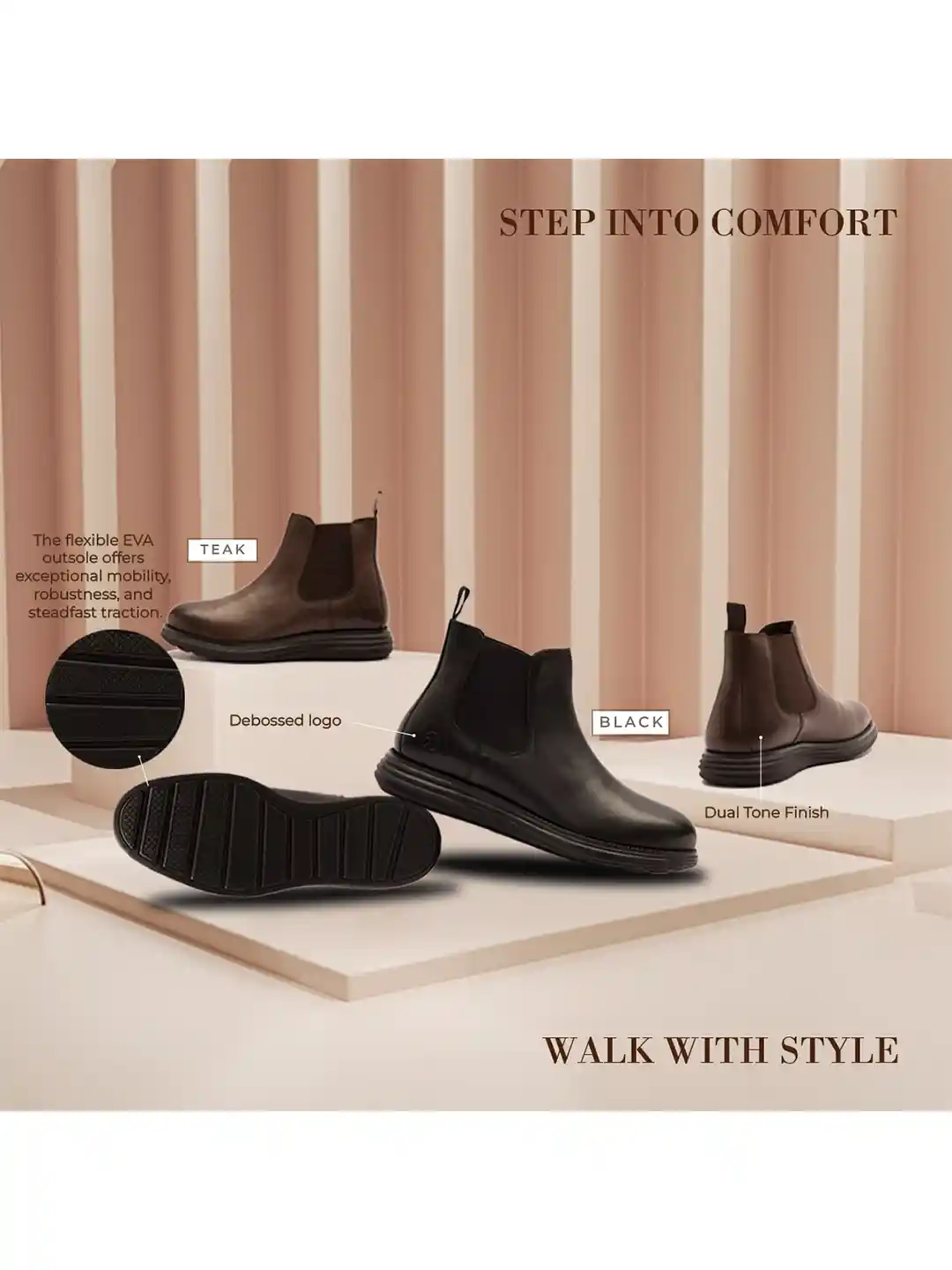 THOMAS CRICK Men Brown Genuine Leather Round Toe Chelsea Boots