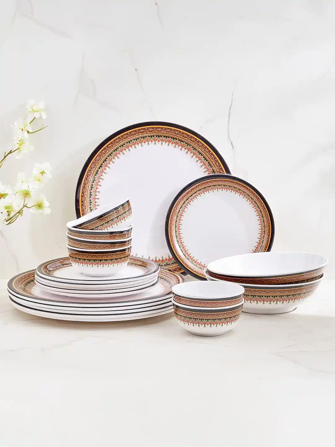 Buy Home Centre Corsica Eclipse White and Mustard 20 Pieces