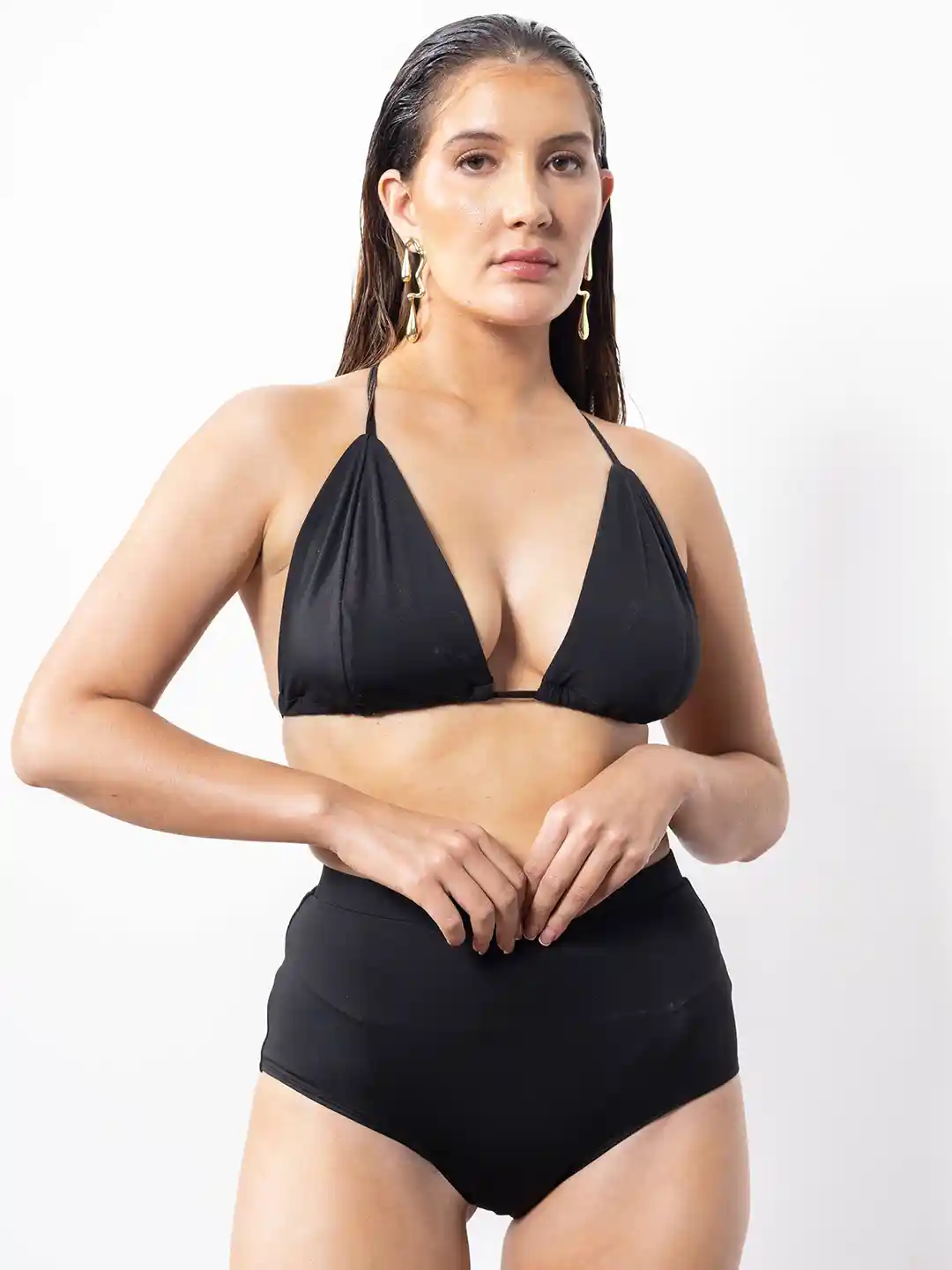 Buy Aoba Women Black Solid Swim Bikini Set Swimwear for Women