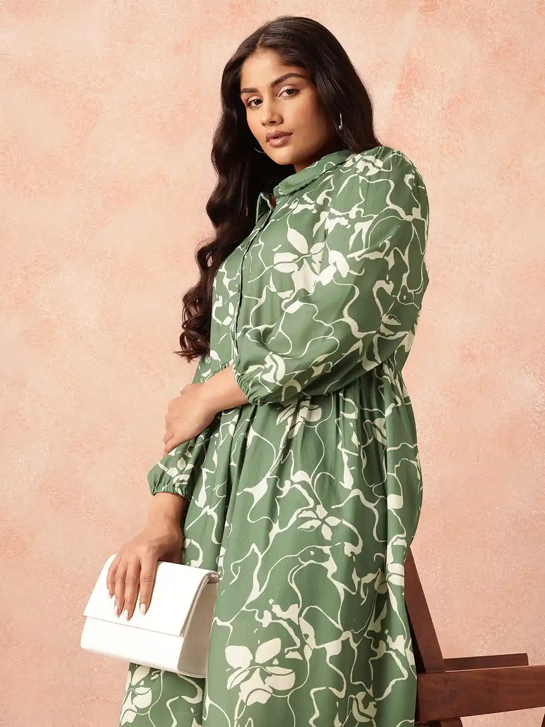 all about you Plus Size Floral Print Shirt Midi Dress