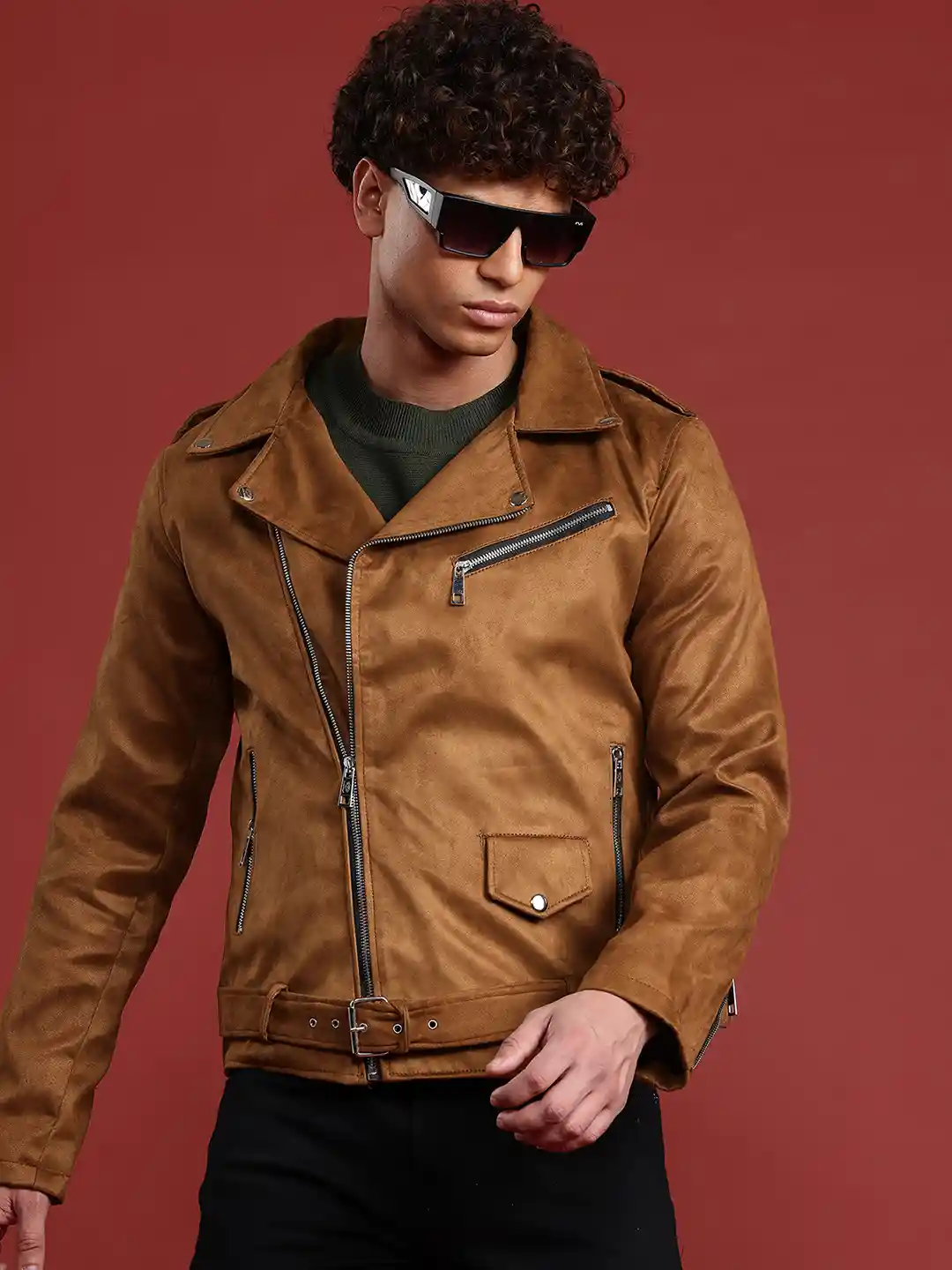 Buy Leather Retail Suede Biker Jacket With Belted Detail Jackets