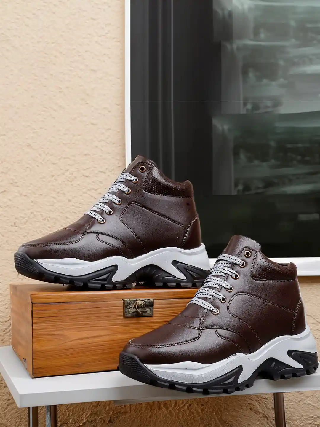 Buy Bxxy Men High-Top Lace-Ups Elevator Sneakers Casual Shoes