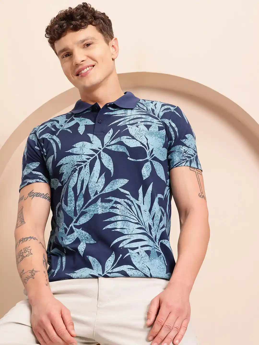 Buy Mast Harbour Tropical Print Polo Collar T-shirt Tshirts