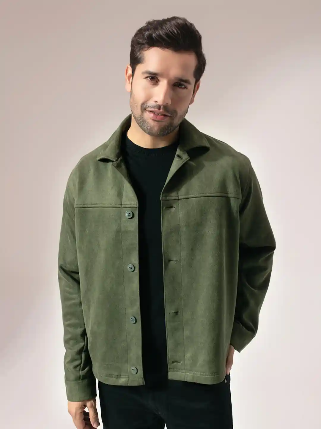 Buy PERCH Men Suede Tailored Jacket with Patchwork Jackets for