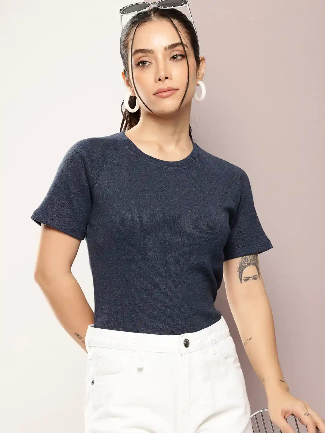 Kook N Keech Ribbed Crew Neck Raglan Sleeve T-shirt