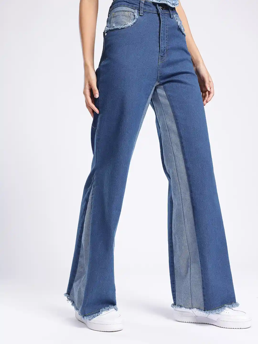 glitchez Women Bootcut Dual Tone Frayed Stretchable Jeans