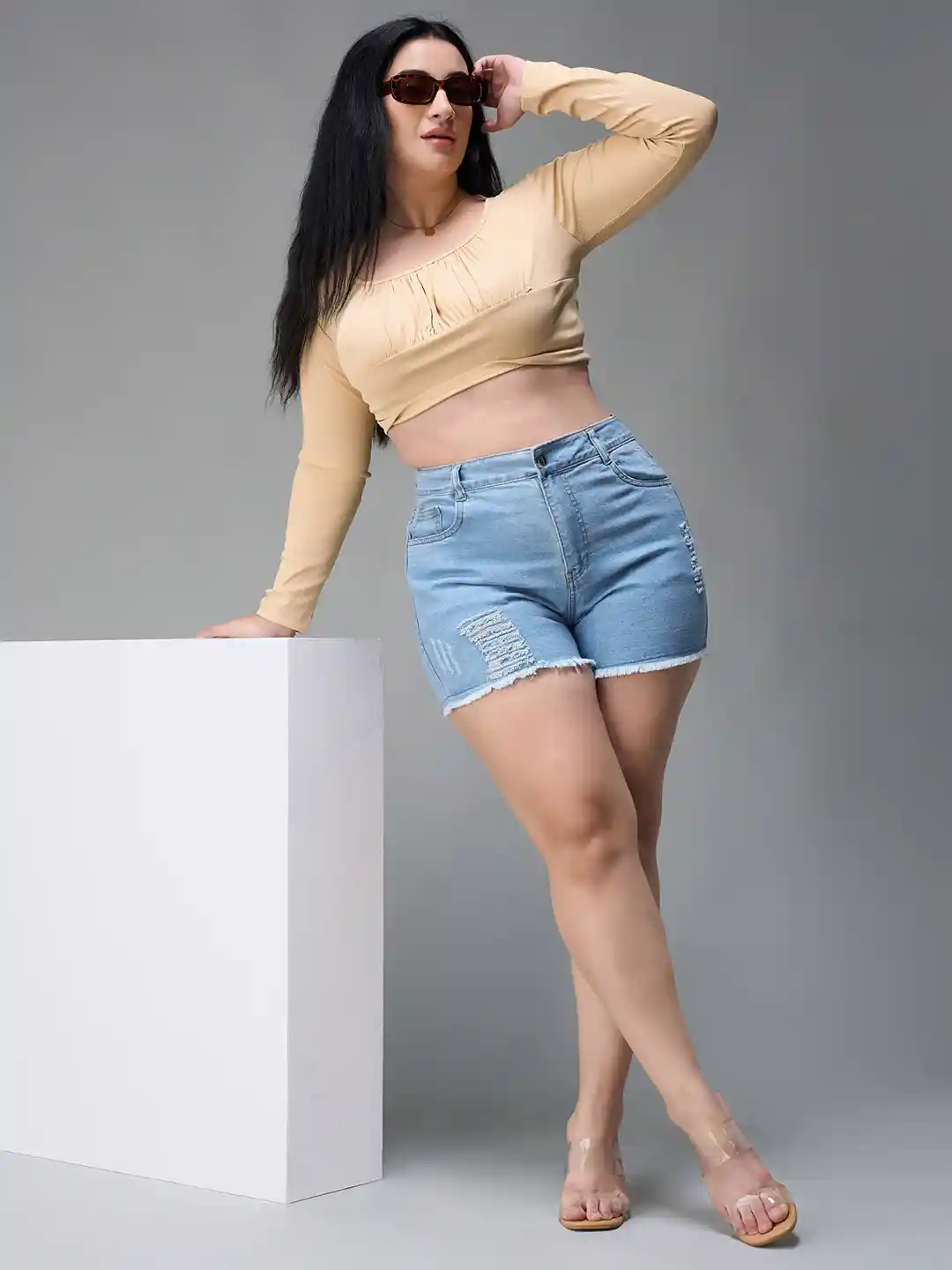 Buy Miss Chase A+ Plus Size Regular Fit Mid-Rise Denim Shorts