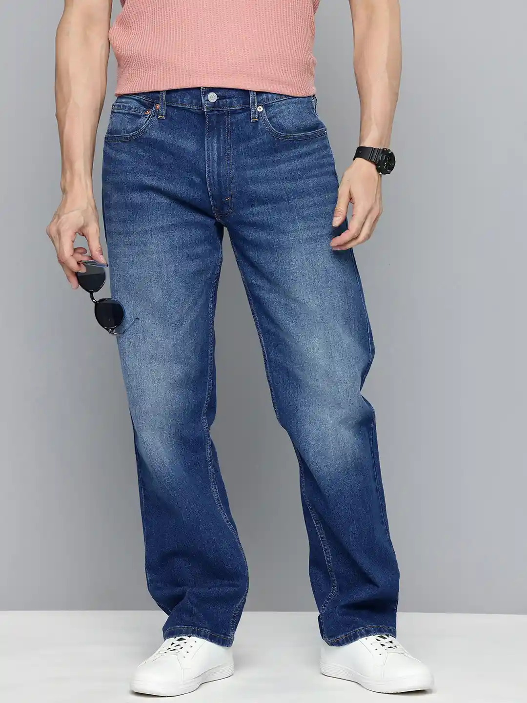 Levis Men 555 Relaxed Straight Fit Heavy Fade Stretchable Jeans