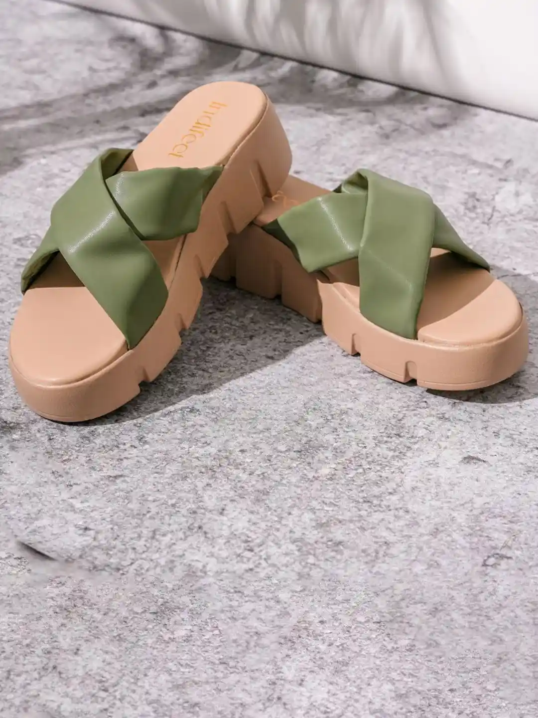 Indifeet Women Open Toe Chunky Olive Green Platform Heel Sandals