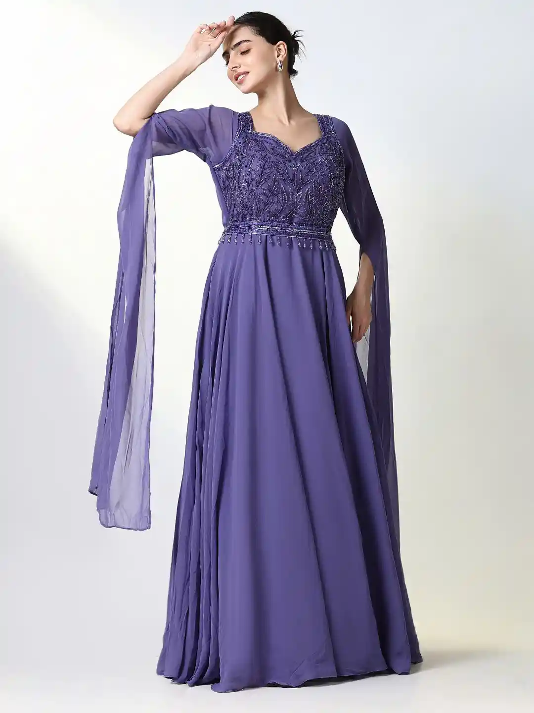 Maxi Dress Purple Dress With Cape FASHION DREAM Girls Fit Flare