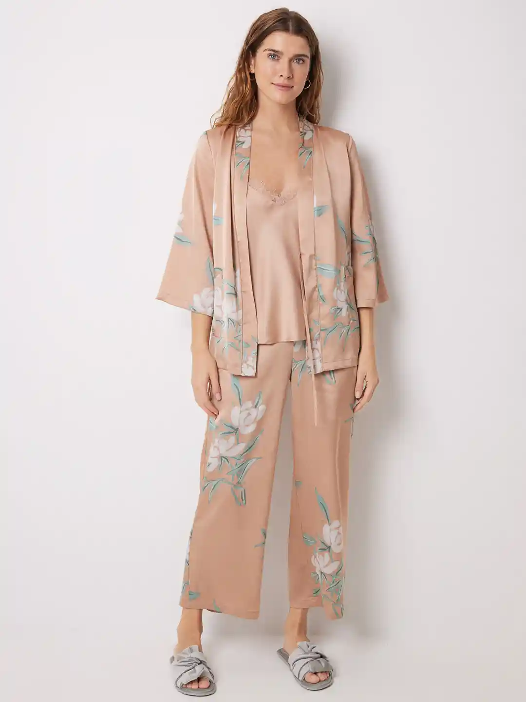 women'secret Floral Printed Shurg With Pyjamas Inner